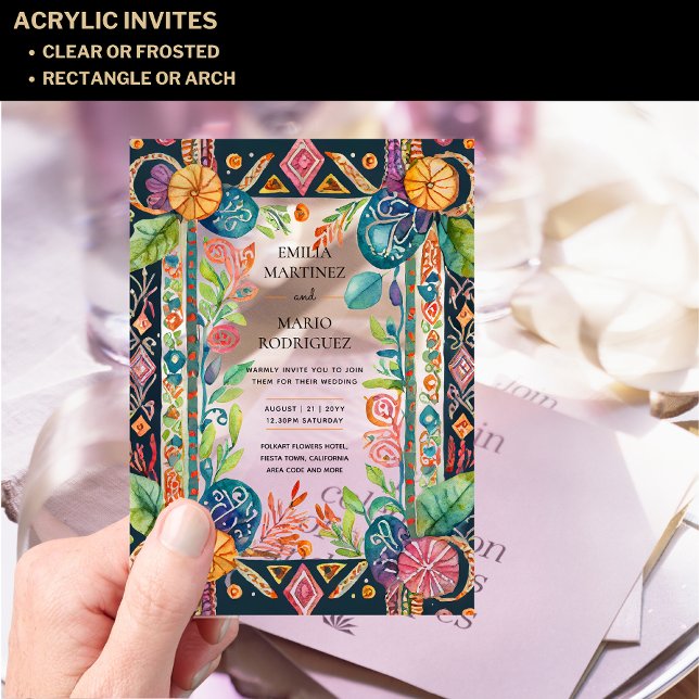 Invitations En Acrylique Acrylique Clear Fiesta Folkart Floral Mariage BUDG (Créateur téléchargé)