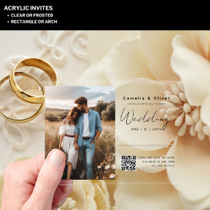 Invitations En Acrylique ACRYLIQUE Enregistrez la date PHOTO Code QR RSVP