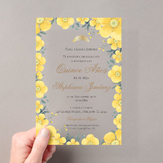 Invitations En Acrylique Acrylique espagnol Quinceanera invit florale jaune