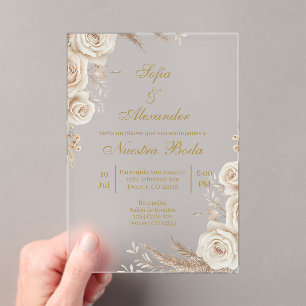 Invitations En Acrylique Acrylique Mariage floral Bohème Espagnol