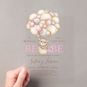 Invitations En Acrylique Acrylique ours ballons Baby shower fille espagnole