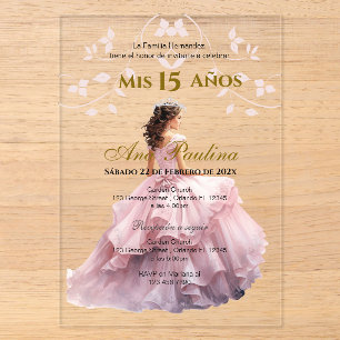 Invitations En Acrylique Acrylique rose Floral Quinceañera Espagnol Invitat