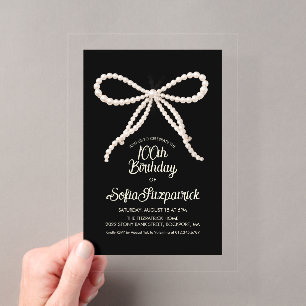 Invitations En Acrylique ACRYLIQUE TRANSPARENT 100e Anniversaire Noir Blanc
