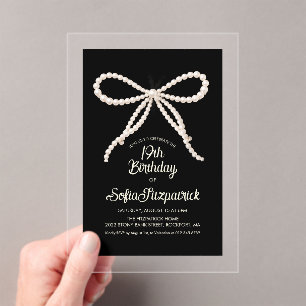 Invitations En Acrylique ACRYLIQUE TRANSPARENT 19e Anniversaire Noir Blanc