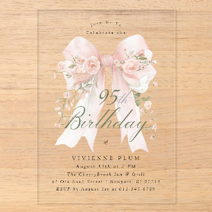 Invitations En Acrylique ACRYLIQUE TRANSPARENT 95e Anniversaire Rose à Ruba