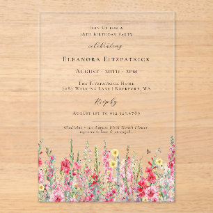 Invitations En Acrylique ACRYLIQUE TRANSPARENT Fleur de naissance d'août 18