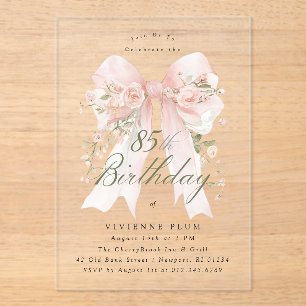 Invitations En Acrylique ACRYLIQUE TRANSPARENT Rose Florale à Ruban Rose po
