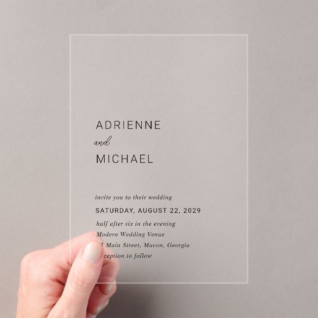Invitations En Acrylique Adrienne Simple Mariage moderne (In situ (ordinateur de poche))