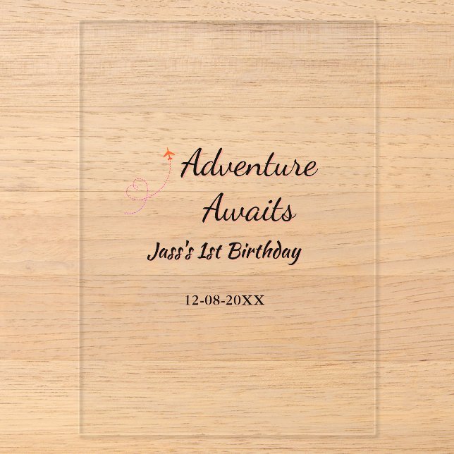 Invitations En Acrylique Adventure awaits 1st birthday name date planeretro (Recto)