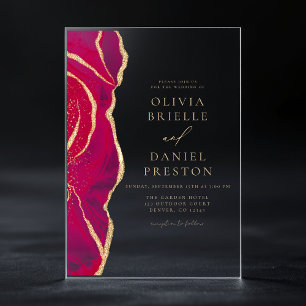 Invitations En Acrylique Agate d'or rose chaud moderne mariage élégant