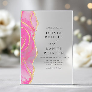 Invitations En Acrylique Agate d'or rose moderne Mariage élégant