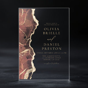 Invitations En Acrylique Agate d'or rose rose moderne mariage élégant