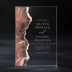 Invitations En Acrylique Agate d'or rose rose moderne mariage élégant