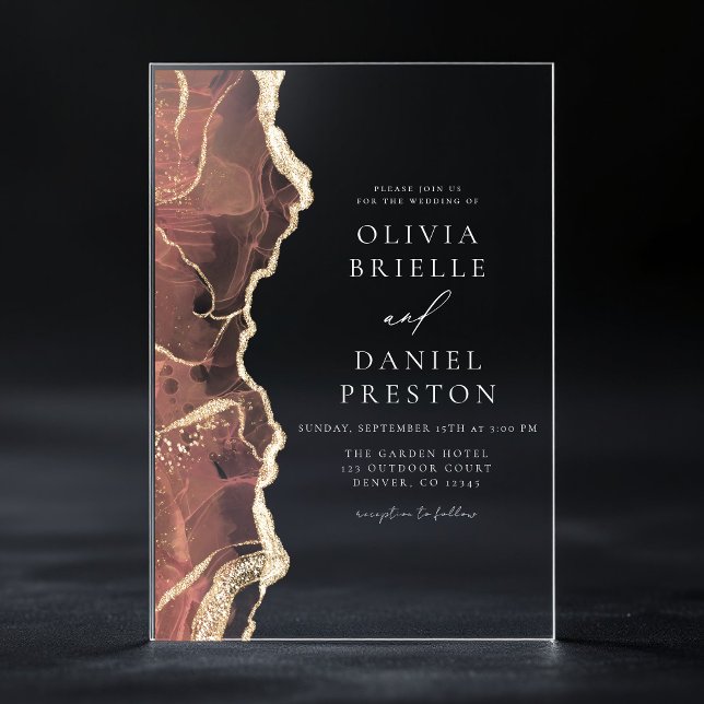 Invitations En Acrylique Agate d'or rose rose moderne mariage élégant (Créateur téléchargé)