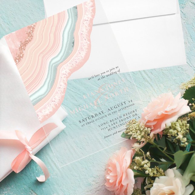 Invitations En Acrylique Agate Geode Mariage Rose Parties scintillant Gold  (Créateur téléchargé)