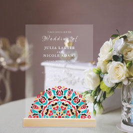 Invitations En Acrylique Agate Turquoise Turquoise & Vin Floral Mandala Mar
