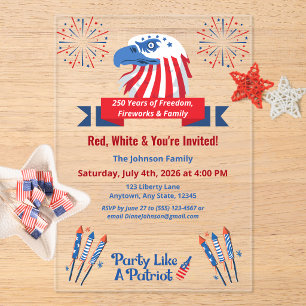 Invitations En Acrylique Aigle chauve patriotique Amérique 250e 14 juillet