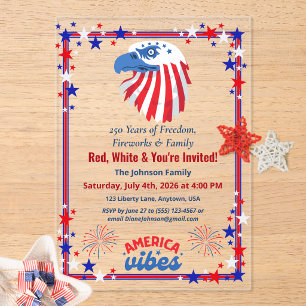 Invitations En Acrylique Aigle chauve patriotique Amérique 250e 4 juillet