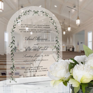 Invitations En Acrylique Allée de feuilles de laurier Élégant Mariage