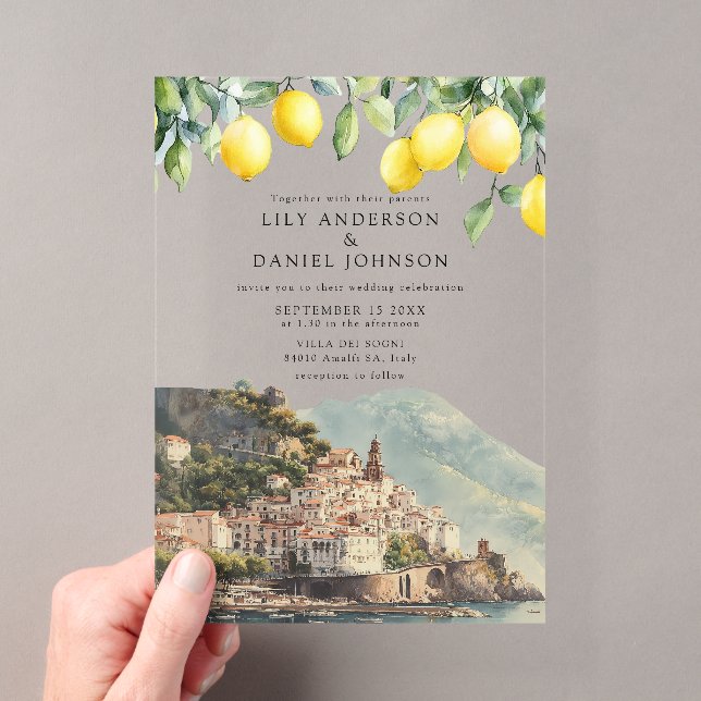 Invitations En Acrylique Amalfi Coast Lemons Italian Wedding (In situ (ordinateur de poche))