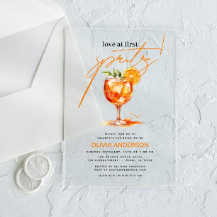 Invitations En Acrylique Amour au premier Spritz Orange Enterrement de vie