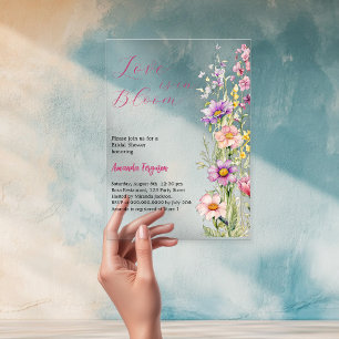Invitations En Acrylique Amour en Fête des mariées fleurie rose rose clair