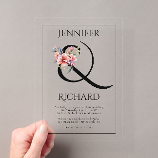 Invitations En Acrylique Ampersand and peach-pink rhododendron wedding