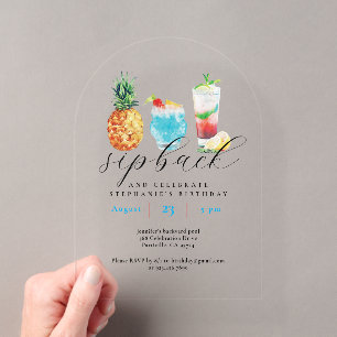 Invitations En Acrylique Amusants Aquarelle Fruit Cocktails Anniversaire Fê