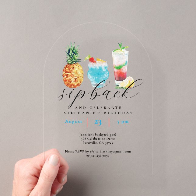Invitations En Acrylique Amusants Aquarelle Fruit Cocktails Anniversaire Fê (In situ (ordinateur de poche))