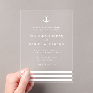 Invitations En Acrylique Ancre blanche moderne Mariage nautique