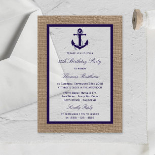 Invitations En Acrylique Ancre marine Burlap Beach fête d'anniversaire