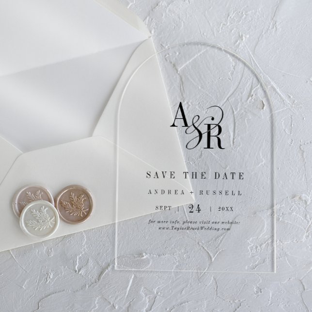 Invitations En Acrylique ANDREA Simple Arc Mariage moderne Enregistrer la d (ANDREA Simple Arch Modern Wedding Save the Date Acrylic Invitations)