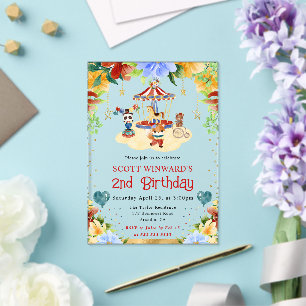 Invitations En Acrylique Animaux de cirque à l'aquarelle pour l'anniversair