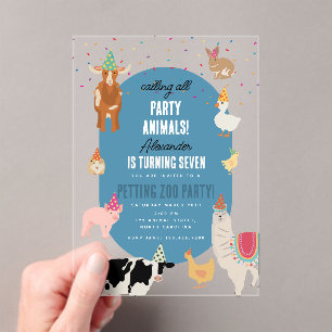 Invitations En Acrylique Animaux de la Fête de la Ferme Animaux de la Fête