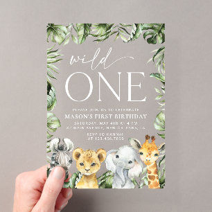 Invitations En Acrylique Animaux de la jungle, Safari, Un sauvage, premier 