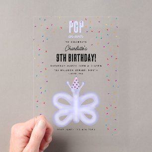 Invitations En Acrylique Animaux en Ballon Papillon Fête d'Anniversaire Enf