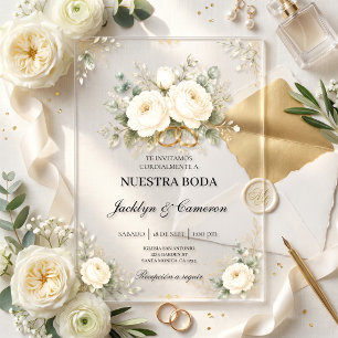 Invitations En Acrylique Anneaux de mariage élégants en acrylique blanc et