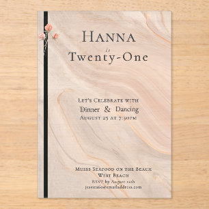 Invitations En Acrylique Anniversaire 21 ans élégant transparent blush marb