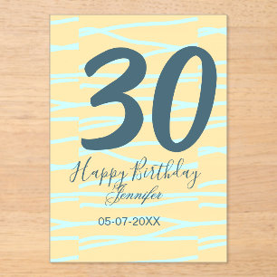 Invitations En Acrylique anniversaire 30 ans ajouter nom date année jaune b