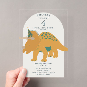 Invitations En Acrylique Anniversaire Animaux Boho Dinosaures Préhistorique