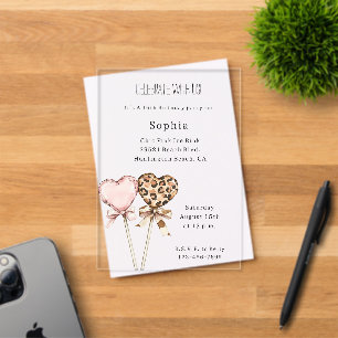 Invitations En Acrylique Anniversaire Cœurs de Léopard Rose Crème