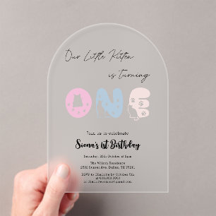 Invitations En Acrylique Anniversaire de 1 an de chat mignon