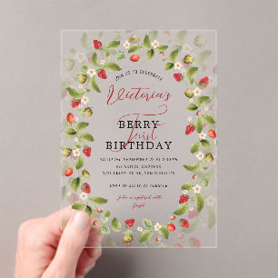 Invitations En Acrylique ANNIVERSAIRE DE BÉBÉ Doux FRAISE SAUVAGE