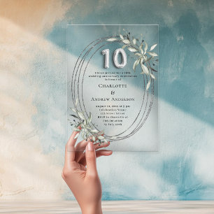 Invitations En Acrylique anniversaire de mariage 10 ans argent clair verdur