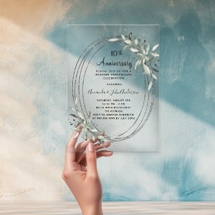 Invitations En Acrylique anniversaire de mariage de 10 ans argent verdure g