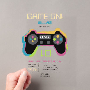Invitations En Acrylique Anniversaire d'un adolescent joueur de jeux vidéo