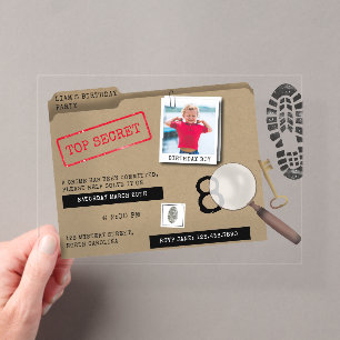 Invitations En Acrylique Anniversaire Enfant Agent Secret Espion Détective 