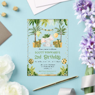 Invitations En Acrylique Anniversaire Enfants Éléphant Jungle Aquarelle