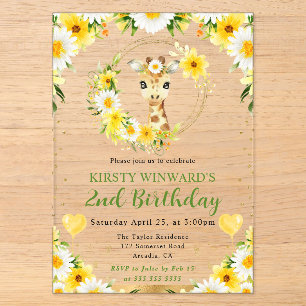 Invitations En Acrylique Anniversaire Enfants Girafe Jungle Mignon Aquarell