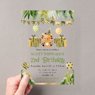 Invitations En Acrylique Anniversaire Enfants Tigre Jungle Aquarelle